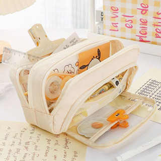 Túi Đựng Bút Bằng Vải Canvas Trong Suốt Sức Chứa Lớn Phong Cách Nhật Bản Hộp Bút Nhiều Ngăn