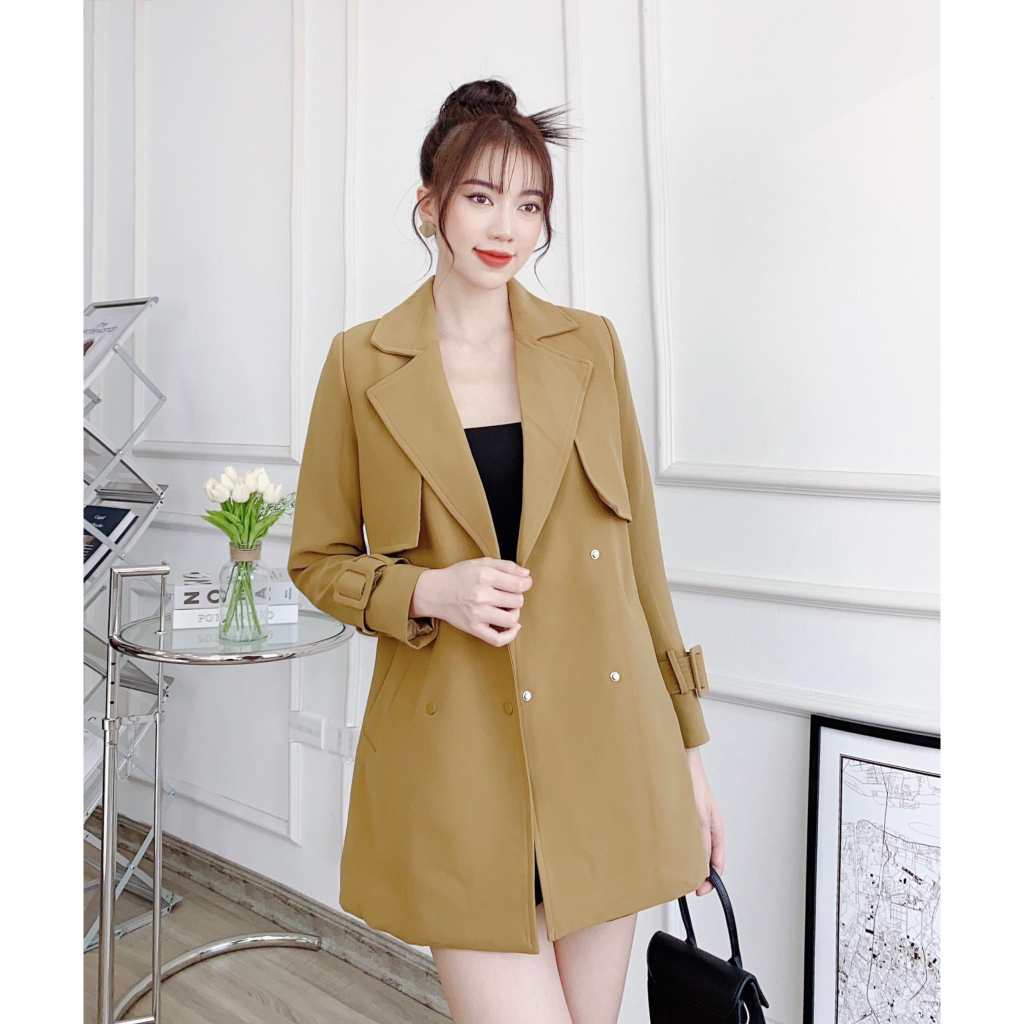 Áo khoác măng tô dáng ngắn Odelia, 2 lớp kèm đai