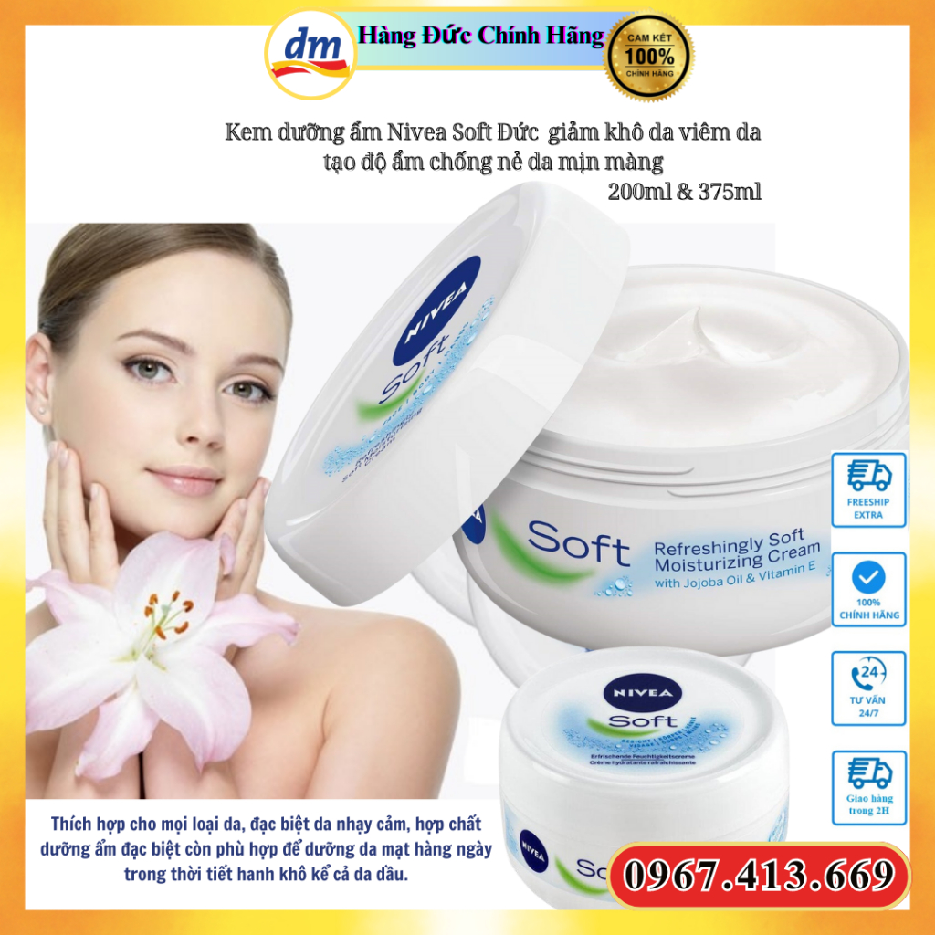 Kem dưỡng ẩm Nivea Soft Đức  giảm khô da viêm da tạo độ ẩm chống nẻ da mịn màng 200ml & 375ml
