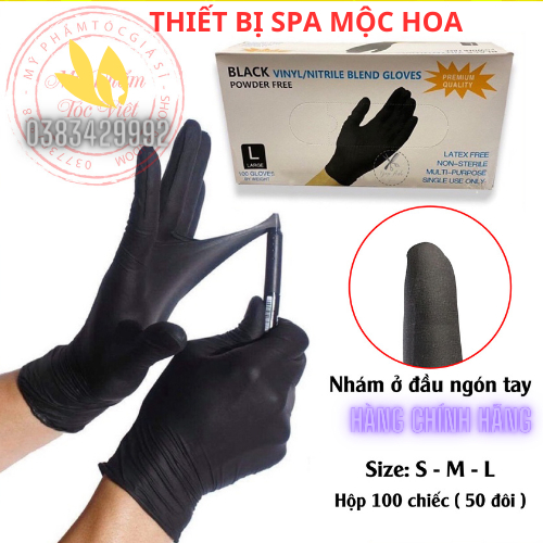 Găng Tay Y Tế Không Bột Bao Tay Y Tế Cao Su Đen Găng Tay Dùng Nặn Mụn- Phun Xăm Trong Spa Hộp 50 Đôi