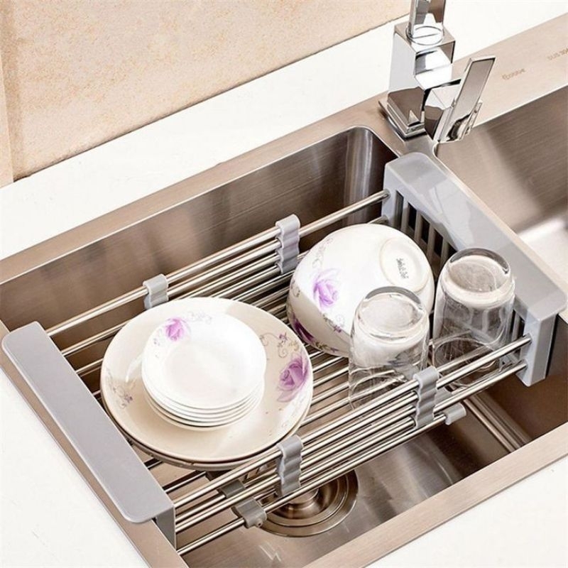 Khay Đa Năng Để Chậu Rửa Chén - Rổ Kệ Inox Đa Năng Co Giãn - Rửa Rau, Trái Cây, Úp Chén...