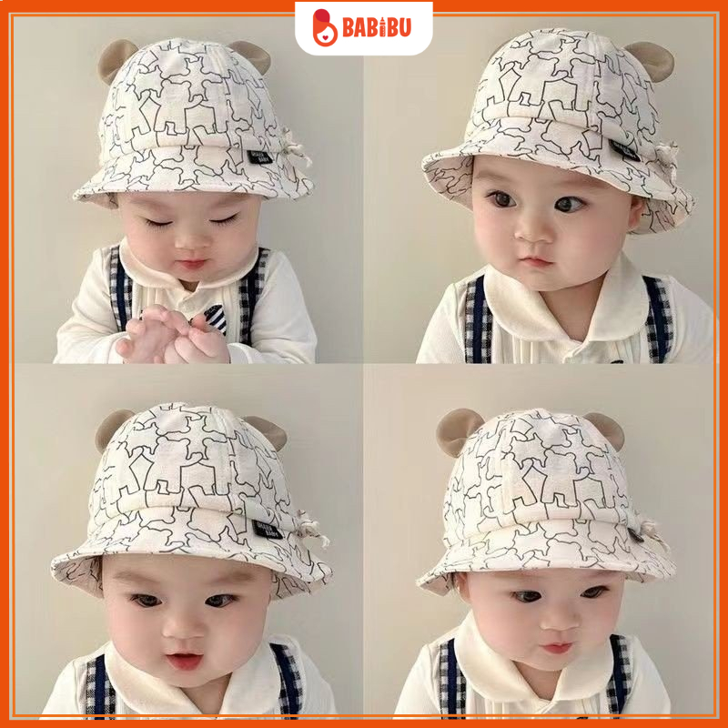 Mũ Vành Cute Họa Tiết Gấu In Tràn, Nón Đội Đầu Cho Bé Từ 0 - 18 tháng Babibu - MGIT