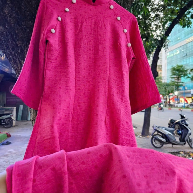 Áo dài đũi chấm bi mẫu mới cao cấp