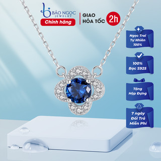 Dây chuyền bạc nữ 925 hình hoa bốn cánh đính đá màu xanh lam thời trang tinh tế - DB2394 - Bảo Ngọc Jewelry