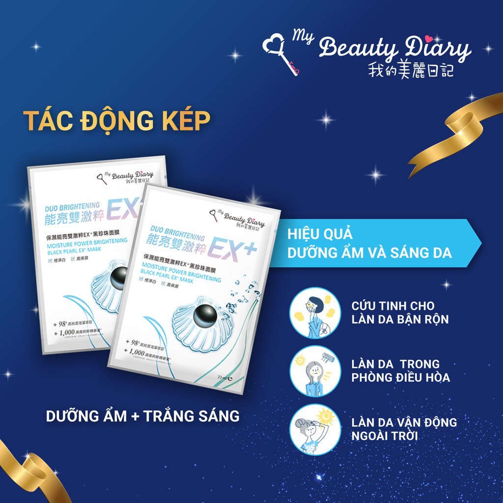 Combo 10 miếng Mặt nạ dưỡng ẩm trắng da My Beauty Diary Đài Loan Moisture Power Brightening Black Pearl EX+ Mask 23ml/mi