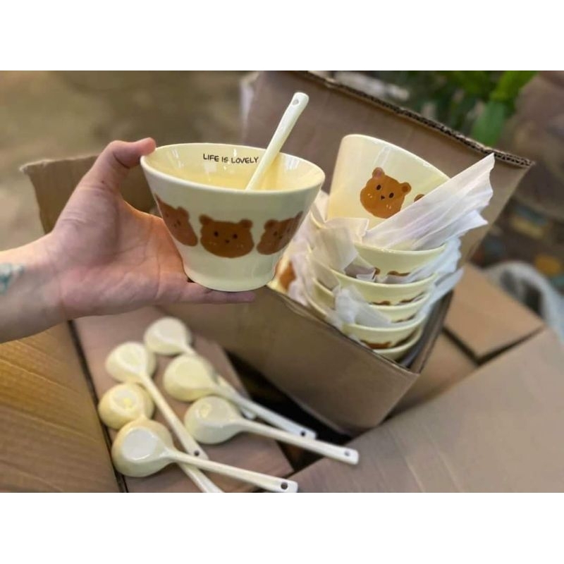 Bát ăn cơm kèm thìa hình gấu siêu xinh