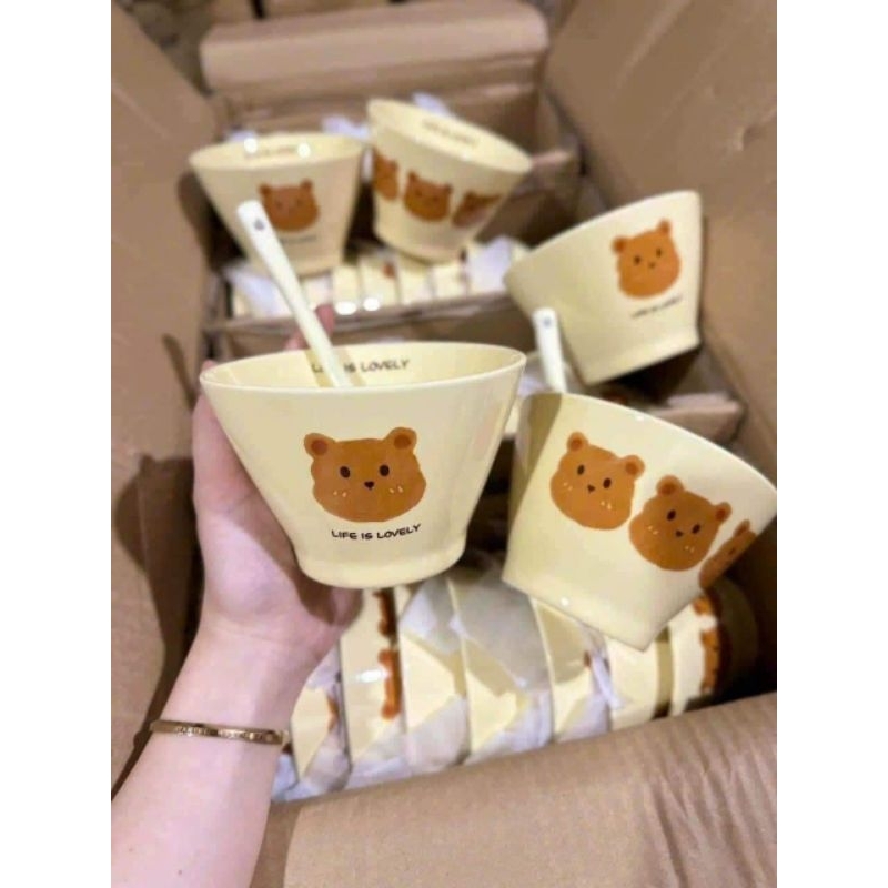 Bát ăn cơm kèm thìa hình gấu siêu xinh