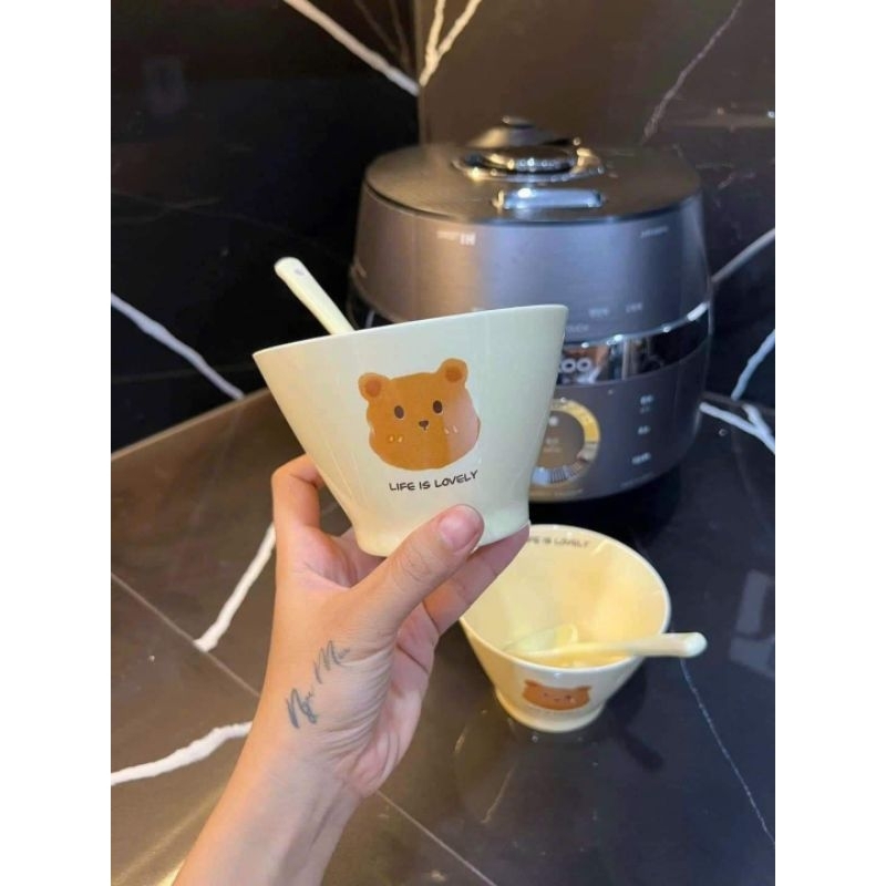 Bát ăn cơm kèm thìa hình gấu siêu xinh