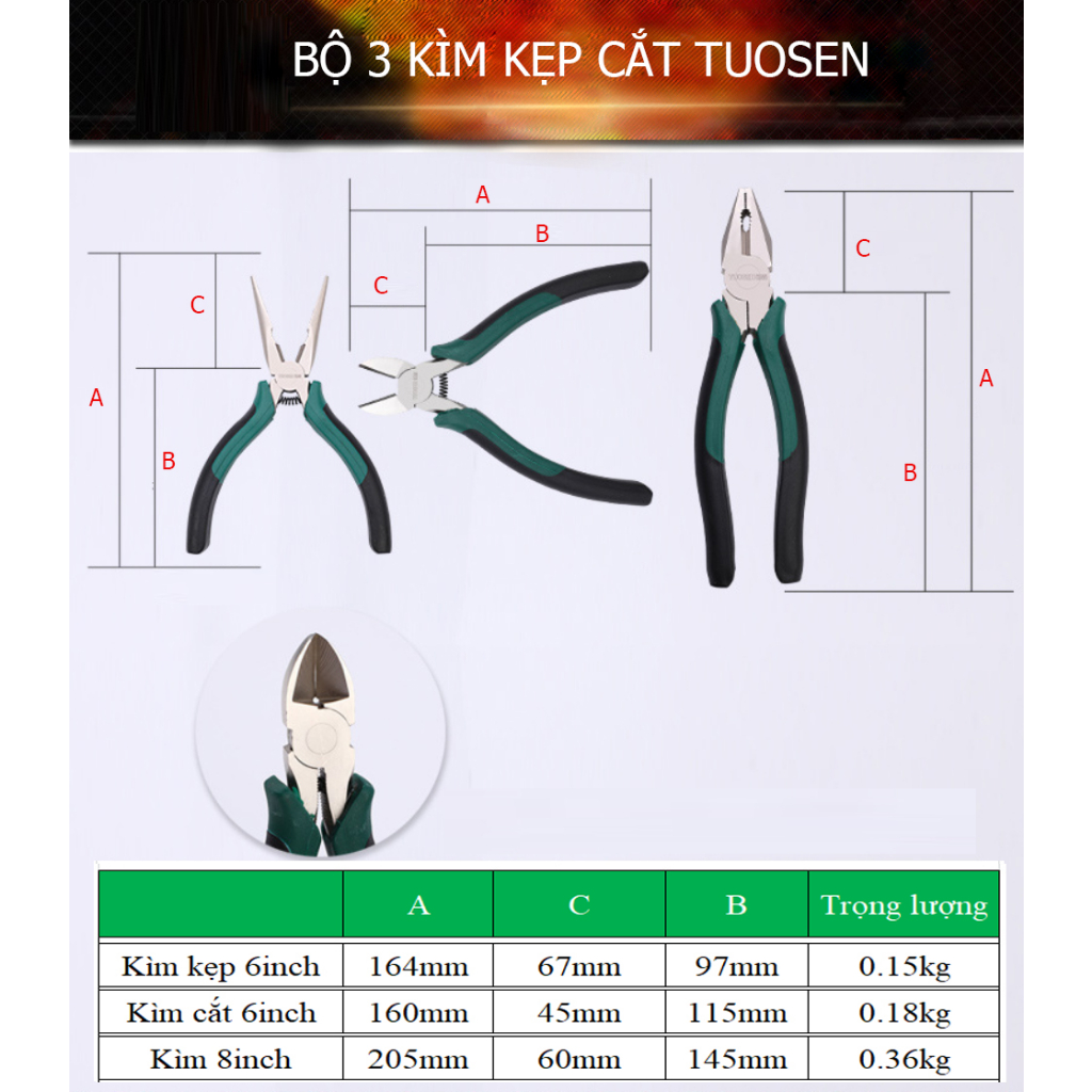 Kìm 8inch, kẹp 6inch - 8inch, căt 6 inch, đa năng Tuosen