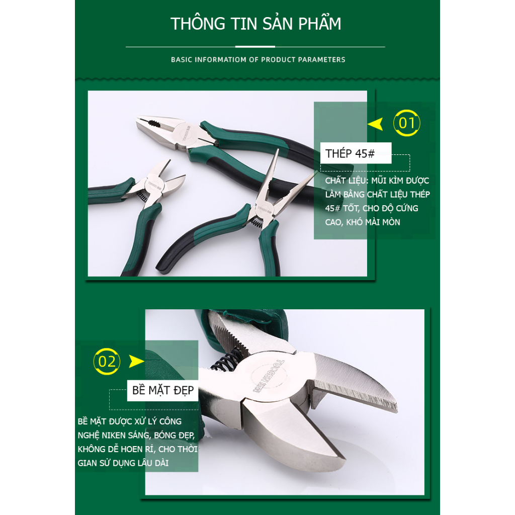 Kìm 8inch, kẹp 6inch - 8inch, căt 6 inch, đa năng Tuosen