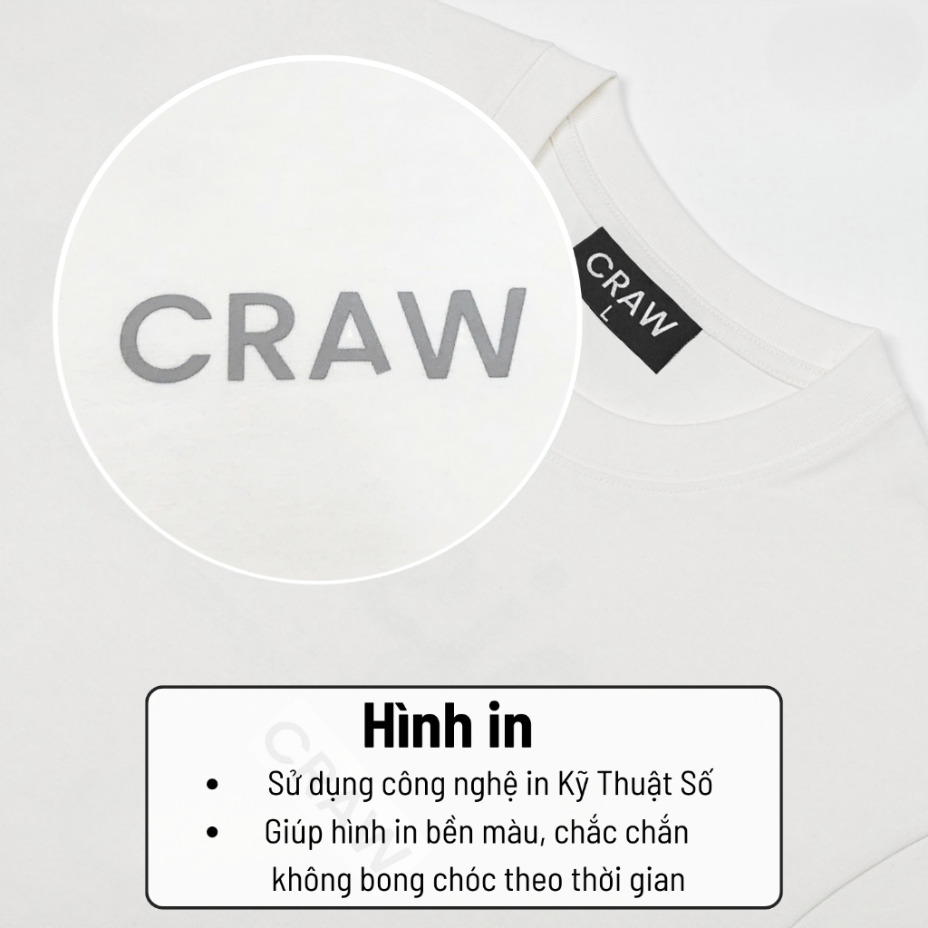 Áo thun tay lỡ CRAW phông unisex nam nữ vải coton mềm mịn, co dãn Oversize form rộng - 004