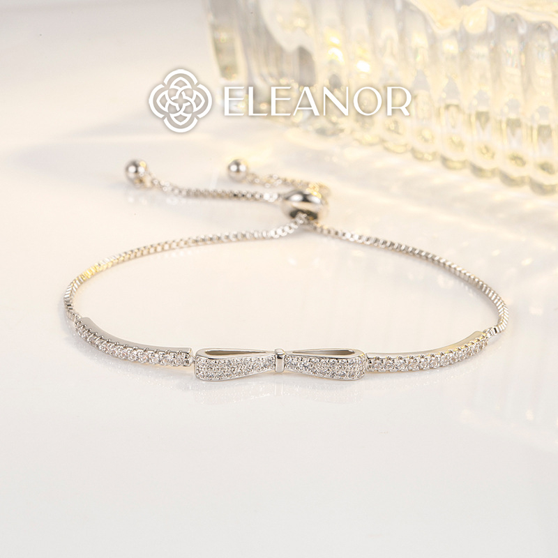 Vòng tay nữ bạc 925 Eleanor Accessories dây rút mặt hình nơ đính đá phụ kiện trang sức 6499