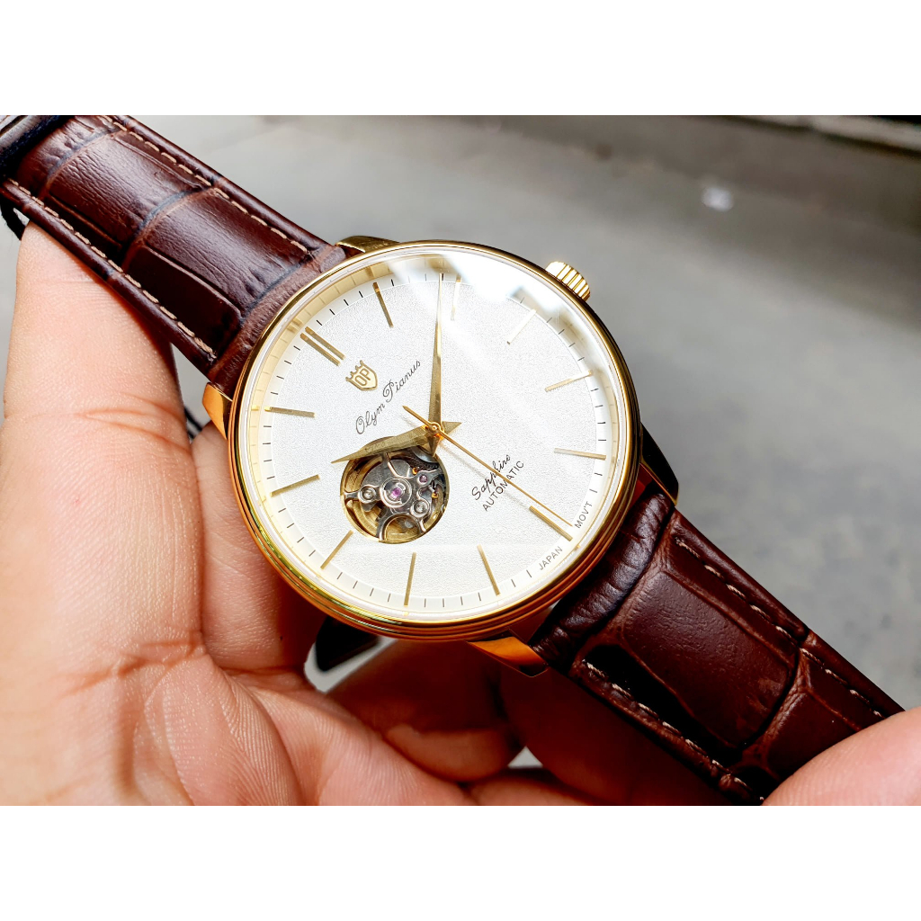 Đồng hồ nam dây da Olym Pianus OP990-388 OP990-388AMK-GL trắng