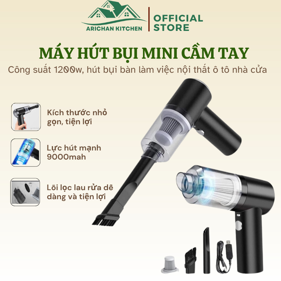Máy hút bụi mini cầm tay không dây, sạc tích điện, lực hút cao 9000PA - 120w hút mọi loại bụi bẩn, bảo hành 1 tháng
