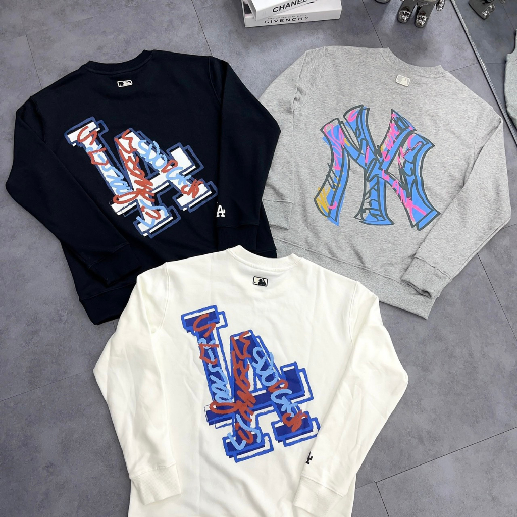 Áo Sweater MLB Like Pop  nỉ thêu logo nam nữ mới nhất Áo nỉ MLB thêu logo in hình nổi bật nam nữ cao cấp