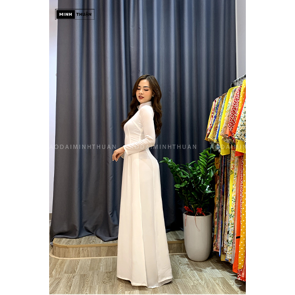 Áo dài  truyền thống 4 tà , màu trắng kem, lụa chiffon mềm mại,không nhăn,duyên dáng, thướt tha   - TT001