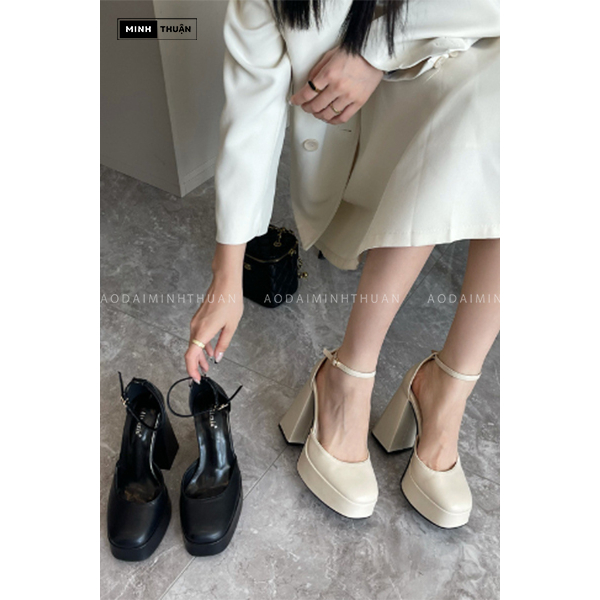 Giày cao gót nữ barbie,Marry jane đế vuông cao 12cm,da lì,phong cách,trẻ trung năng động