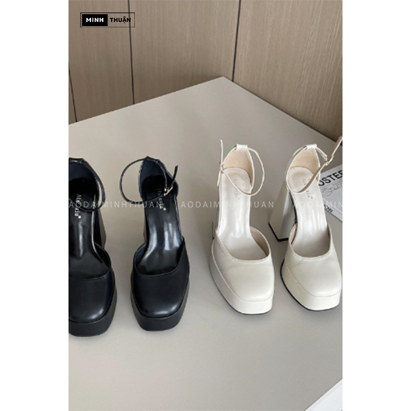 Giày cao gót nữ barbie,Marry jane đế vuông cao 12cm,da lì,phong cách,trẻ trung năng động