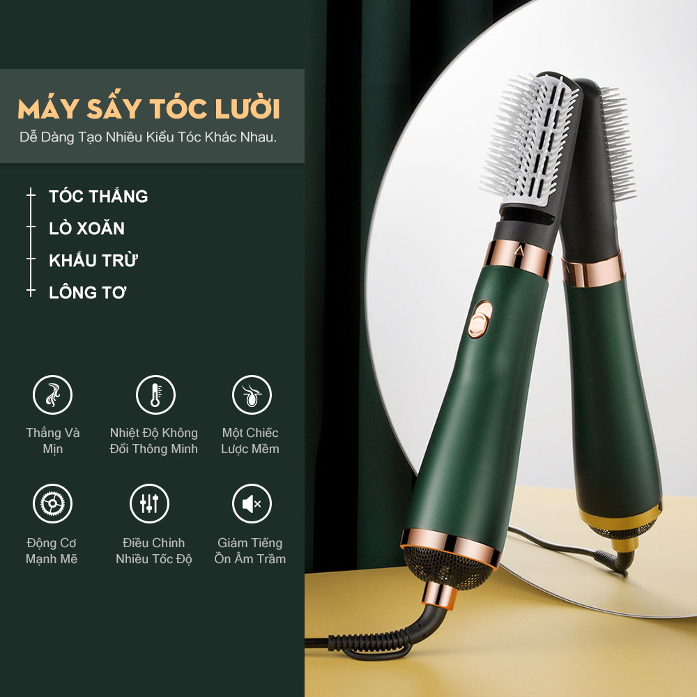 Máy Sấy Tóc Tạo Kiểu Đa Năng 3 Trong 1 Lược Uốn Tóc Chải Thẳng Lược Tạo Kiểu Tóc Tặng 3 Đầu Lược Duỗi Thẳng, Uốn Xoăn, T
