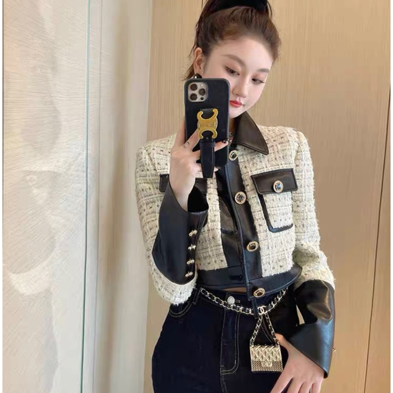 Áo Dạ Tweed Dáng Lửng Phối Da Phong Cách Sang Chảnh Tiểu Thư Thu Đông_Hàng Order QCCC