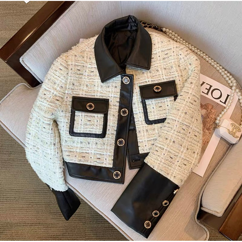 Áo Dạ Tweed Dáng Lửng Phối Da Phong Cách Sang Chảnh Tiểu Thư Thu Đông_Hàng Order QCCC