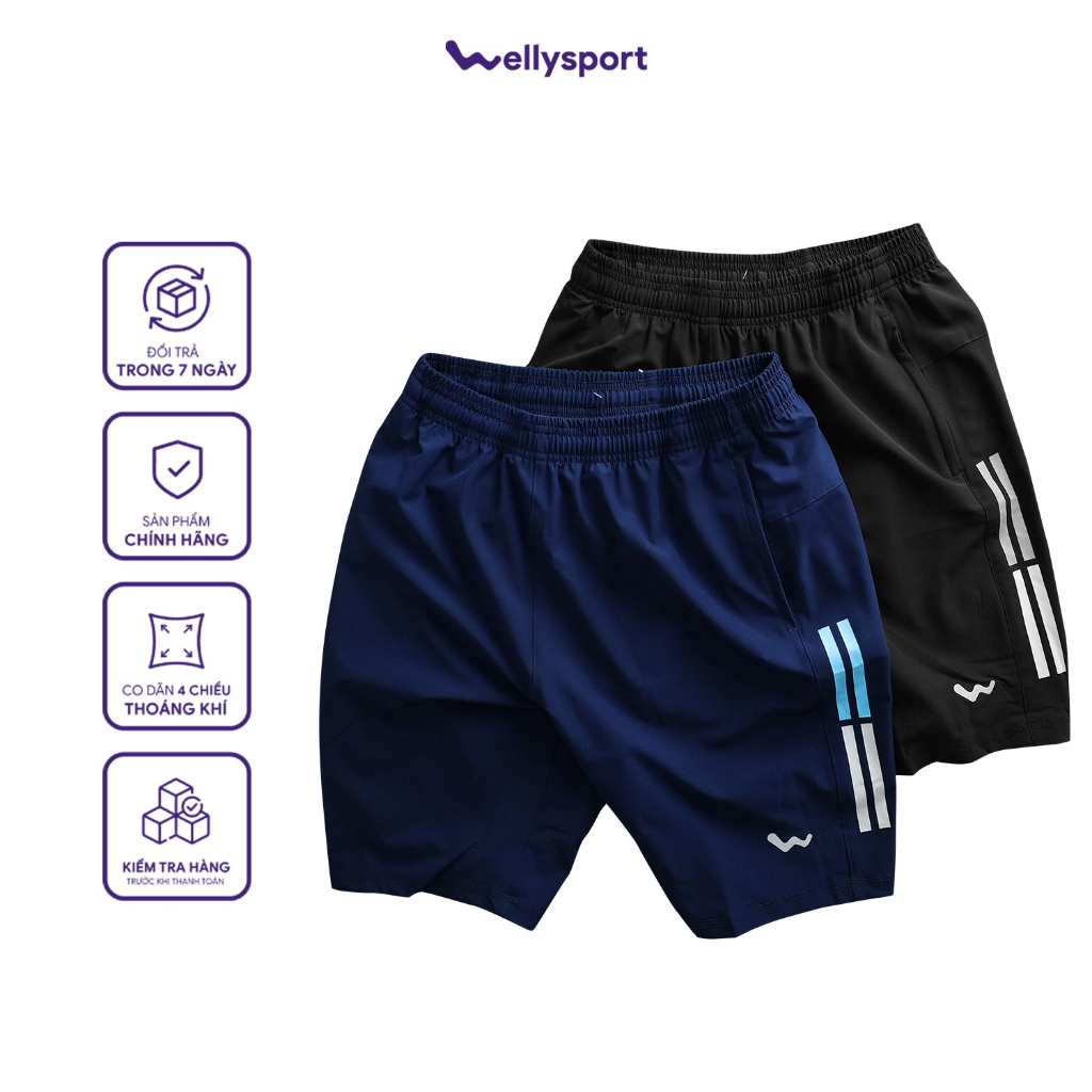 Quần Short Thể Thao Nam 2 Sọc , Welly Sport, thoáng khí, thoải mái vận động, Mã QSPQ