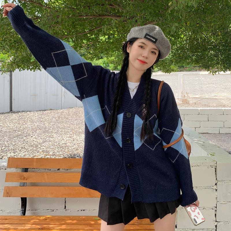 Áo khoác len cardigan Forgirlstudio họa tiết trám to phong cách Hàn Quốc FG138