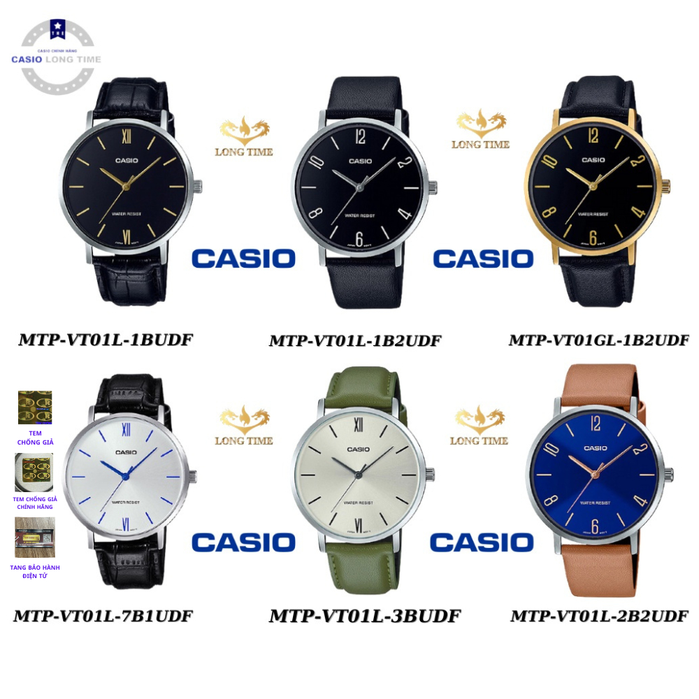 Đồng hồ nam casio chính hãng MTP-VT01L dây da chống nước 10 atm chống trầy xước bảo hành quốc tế 12 tháng