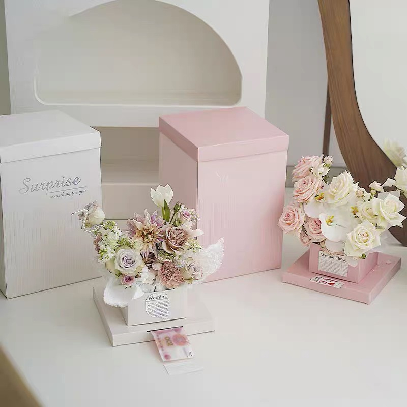 Hộp quà bất ngờ Surprise Jm, hộp cắm hoa kèm ngăn kéo money Trang Trí Sinh Nhật, hộp hoa hot trend