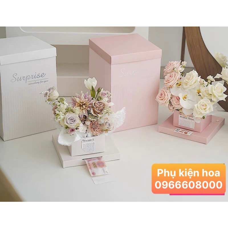Hộp quà bất ngờ Surprise Jm, hộp cắm hoa kèm ngăn kéo money Trang Trí Sinh Nhật, hộp hoa hot trend