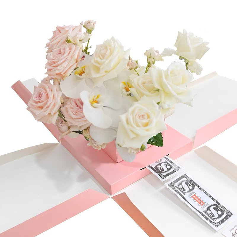 Hộp quà bất ngờ Surprise Jm, hộp cắm hoa kèm ngăn kéo money Trang Trí Sinh Nhật, hộp hoa hot trend