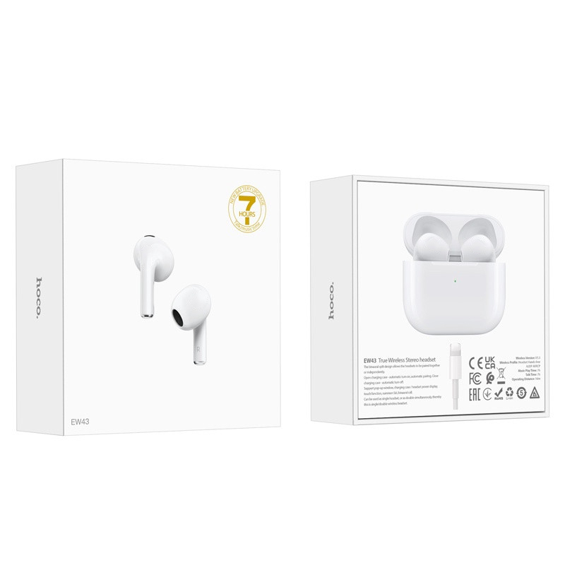 Tai nghe nhét tai không dây HOCO EW43, Bluetooth 5.3 TWS, 6h nghe nhạc, tích hợp micro đàm thoại, âm thanh sống động