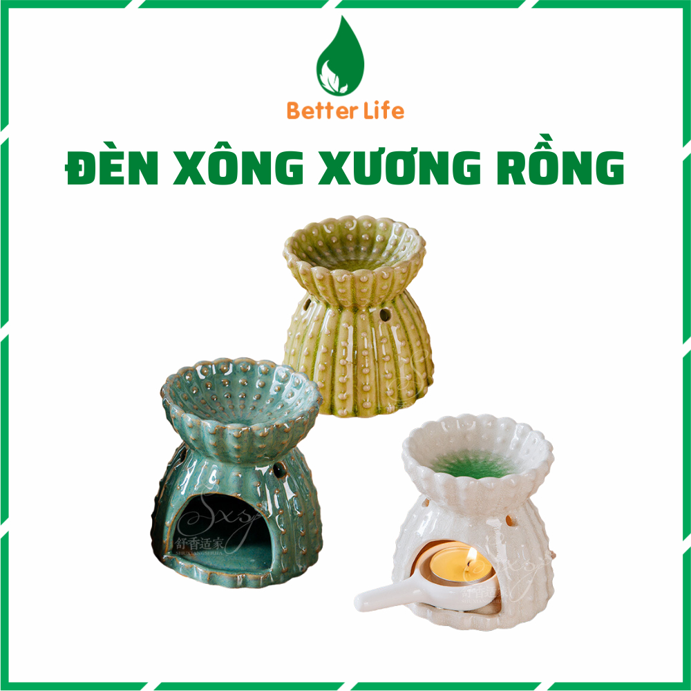 Đèn xông tinh dầu, đốt sáp thơm wax melts mẫu xương rồng tráng men rạn cao cấp đẹp và sang trọng