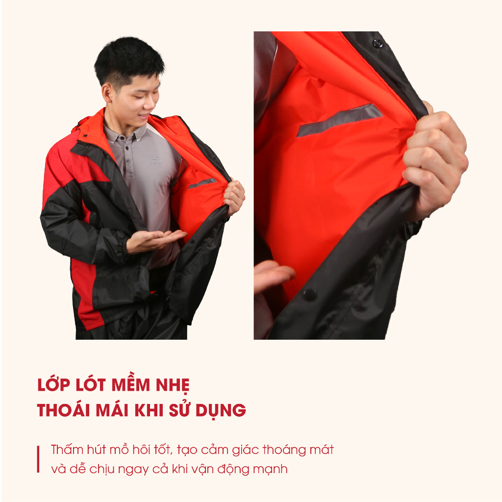 Áo mưa bộ nam nữ hai lớp chống thấm nước, quần áo đi mưa tốt Jacwater C440