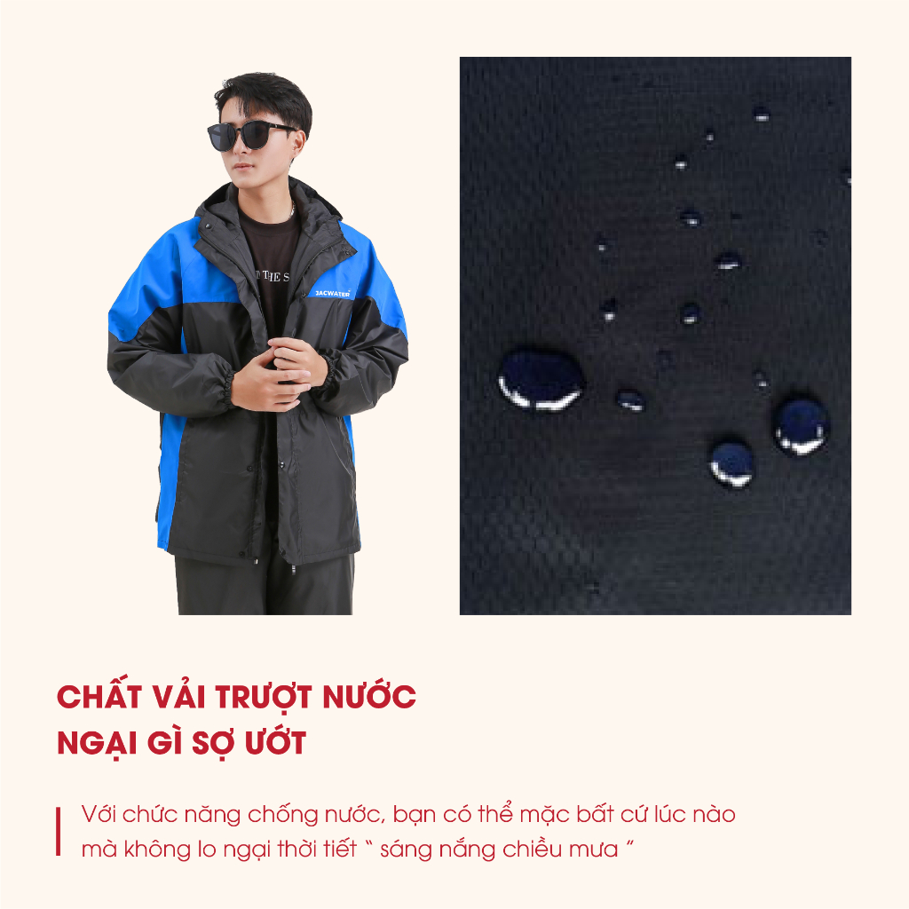 Áo mưa bộ nam nữ hai lớp chống thấm nước, quần áo đi mưa tốt Jacwater C440