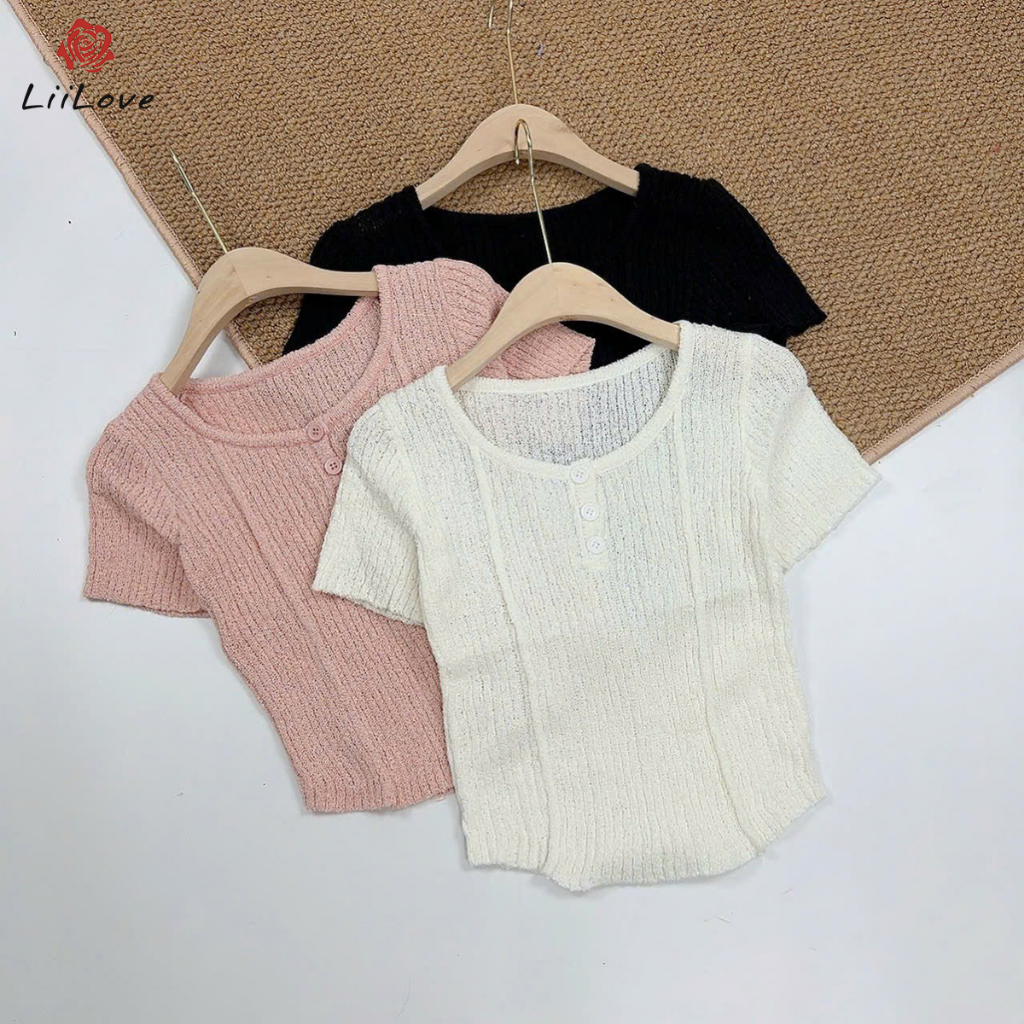 Áo len mongtoghi 3 cúc gân nổi len hạt gạo siêu xinh LiiLove PG30