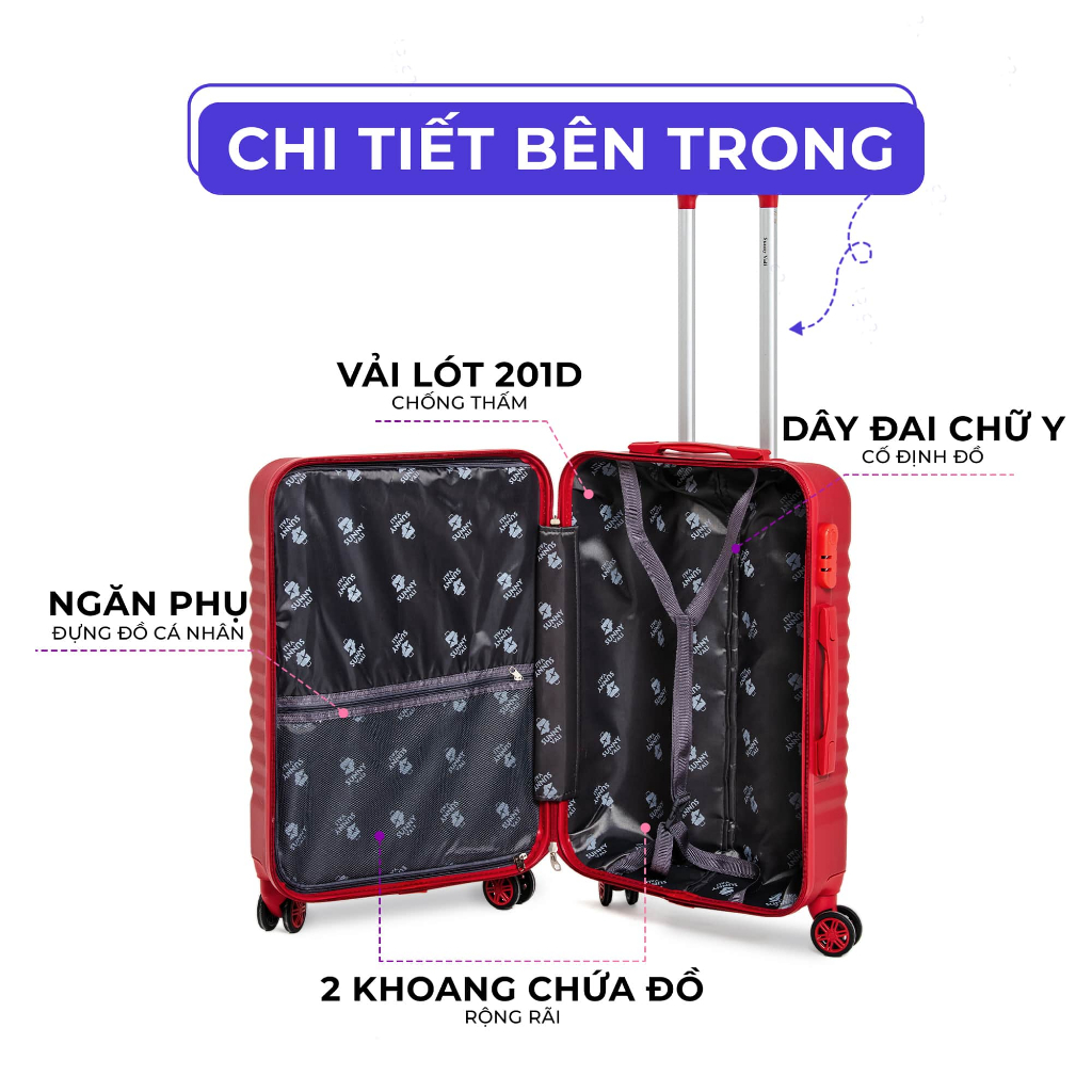 Vali kéo du lịch SIZE 24 inch - Vali Sunny SV05, Vali bán chạy Bền Đẹp bảo hành 3 năm