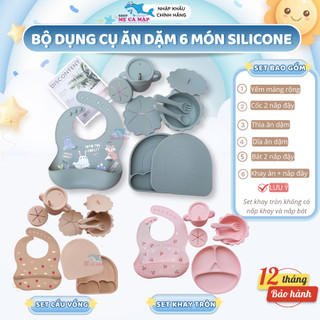 Bát ăn dặm silicon, set ăn dặm 6in1 kèm khay - bát - cốc - thìa - dĩa - yếm, an toàn cho bé, tiện lợi, dễ vệ sinh