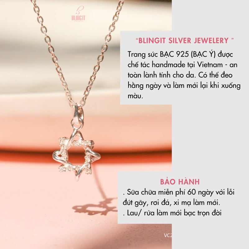 Dây chuyền bạc nữ BLINGIT biểu tượng tinh tú hai đường xoắn tròn phong cách vòng cổ sang trọng quyến rũ BIVC251