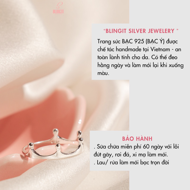 Nhẫn bạc nữ BLINGIT hình vương miện phong cách trang sức bạc 925 Ý thiết kế dễ thương cá tính BIN320