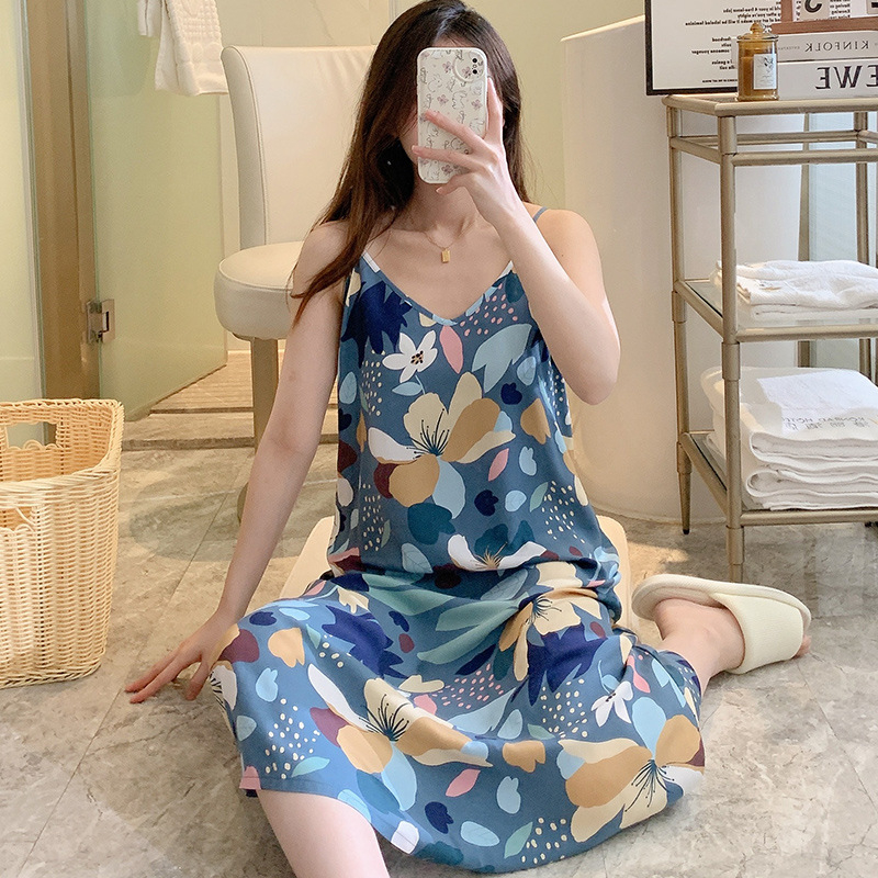 Váy lanh 2 dây mặc nhà cho nữ mềm mát, dáng suông dài, nhiều họa tiết freesize 45 - 67kg