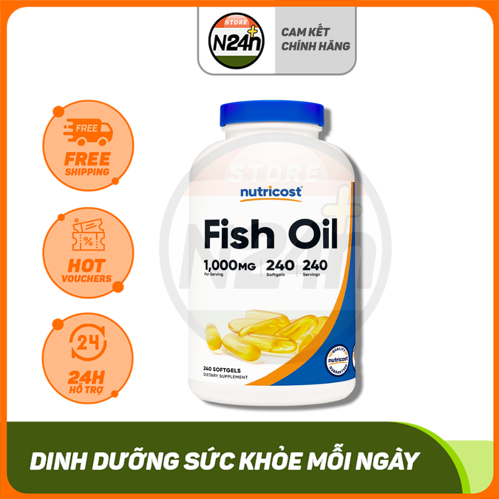 Nutricost Fish Oil 1000mg, Dầu Cá Omega3 chất lượng cao - 240 viên