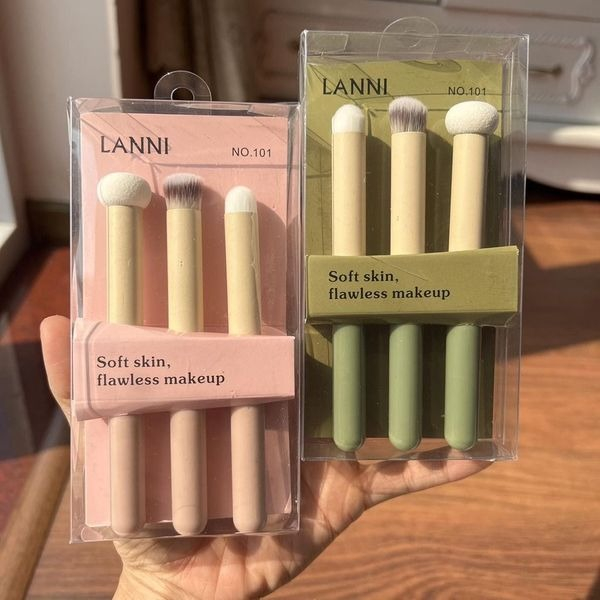 Bộ cọ che khuyết điểm & tán son môi Lanni 3 món chính hãng