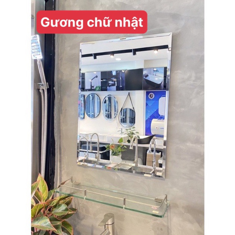 Gương 60x45cm + kệ kính cường lực dày 8 ly, combo gương kệ gương , gương treo tường, gương ovan, gương tròn, kệ gương
