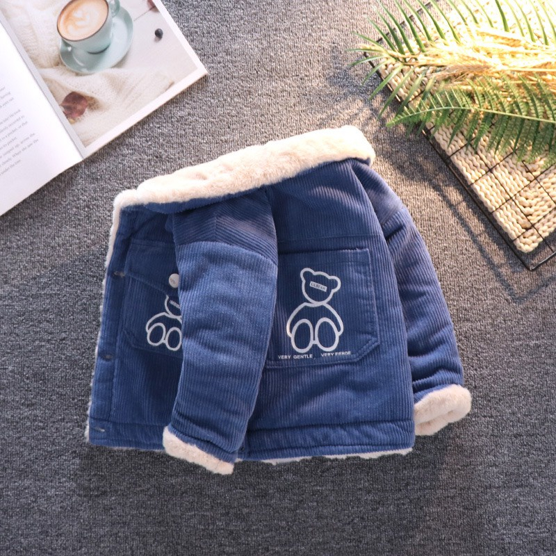 Áo Khoác Lót Lông Chất Nhung Tằm In Hình Gấu Cho Bé Cực Ấm Từ 10-27kg Yuumi Kids