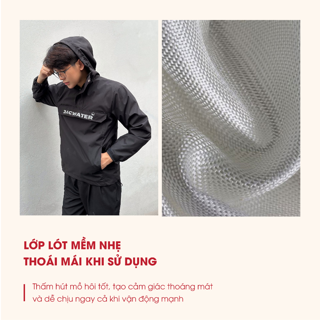 Áo gió chui đầu unisex có túi độc đáo Jacwater