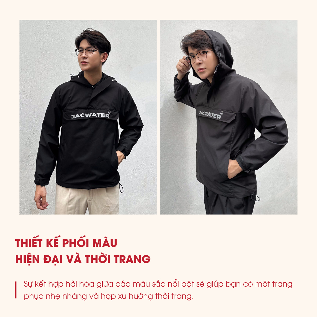 Áo gió chui đầu unisex có túi độc đáo Jacwater