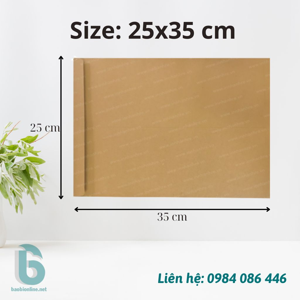 1 CÁI BAO THƯ KRAFT NẮP NGANG 25x35 CM  CÓ SẴN - BAOBIONLINE