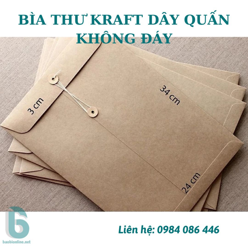 BAO THƯ KRAFT VIỆT KHÔNG IN A4 ĐỰNG HỒ SƠ CÓ DÂY QUẤN  - BAOBIONLINE