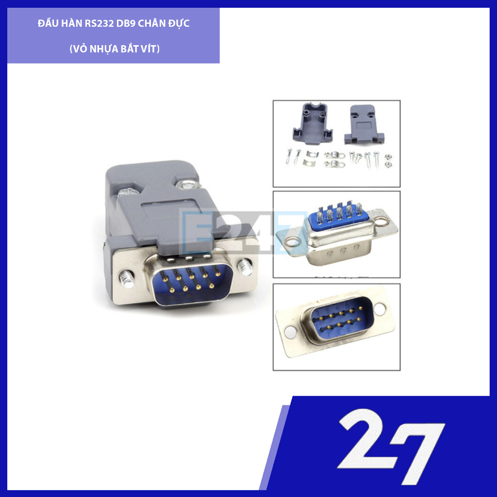 Đầu hàn RS232 DB9 chân đực (vỏ nhựa bắt vít)